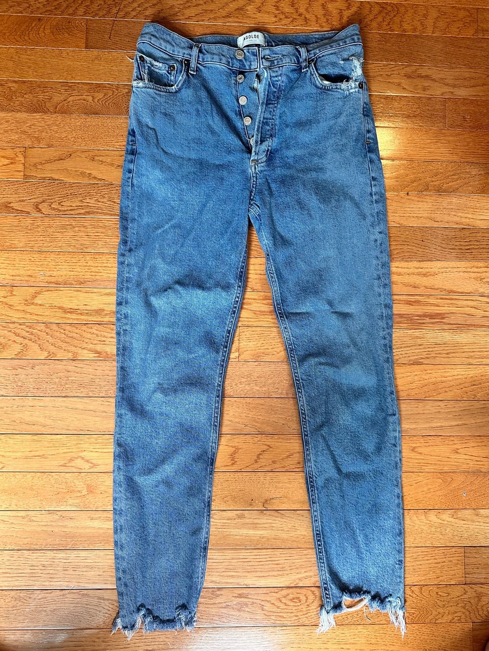 Agolde Nico slim straight Button-Fly Distressed Hem Jeans size 28 🤎 Fall Basic 🤎